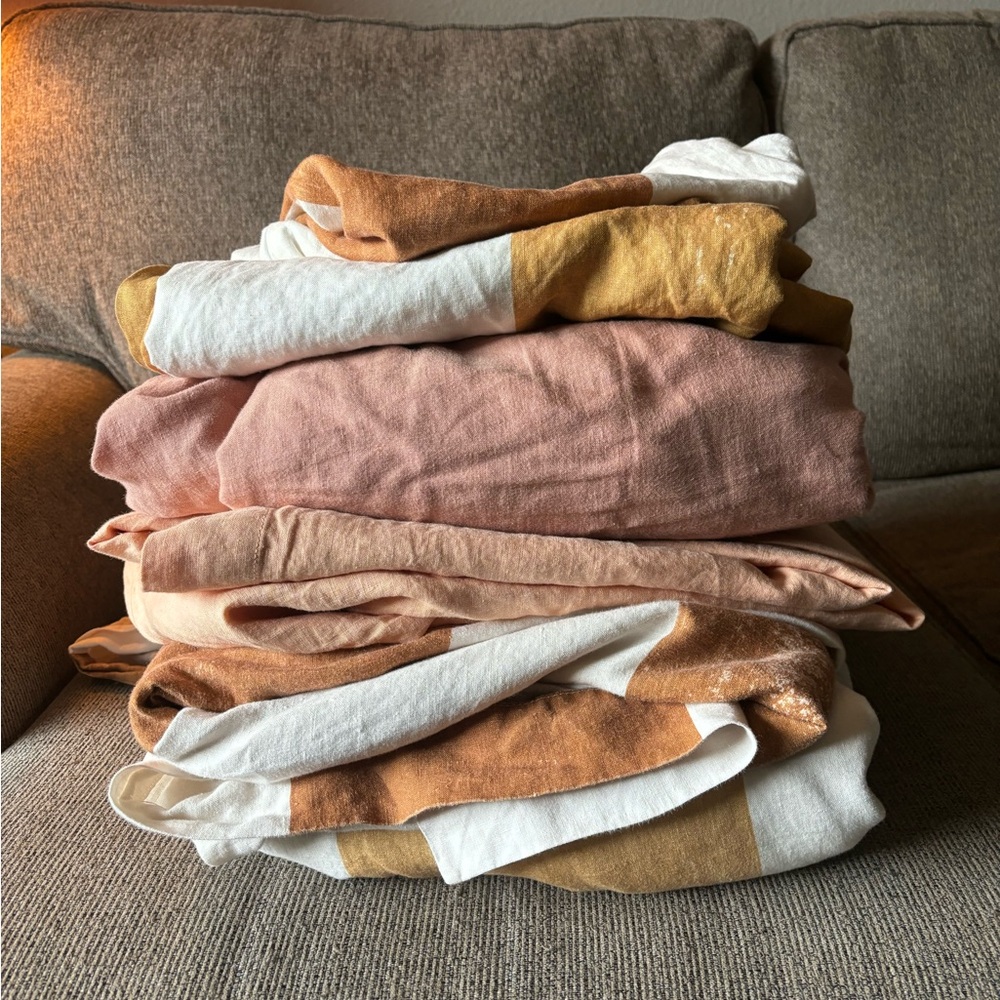 Dazed but Amazed mud stripe collection queen sheets and throw
